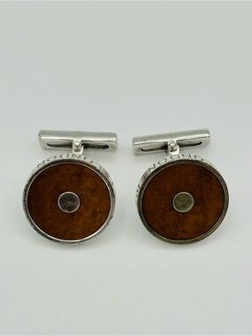 ASPREY 167 CUFFLINKS IN STERLING SILVER & BURR WOOD